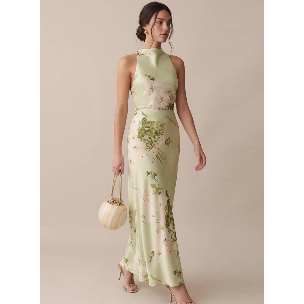 New $422 O.P.T Roslyn silk dress sz small mint blossom - Picture 3 of 6